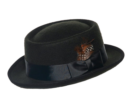 Black Pork Pie Hat with Feather